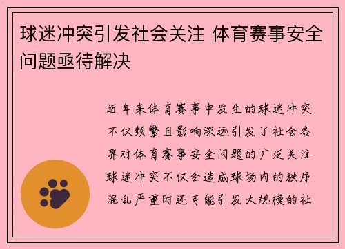 球迷冲突引发社会关注 体育赛事安全问题亟待解决