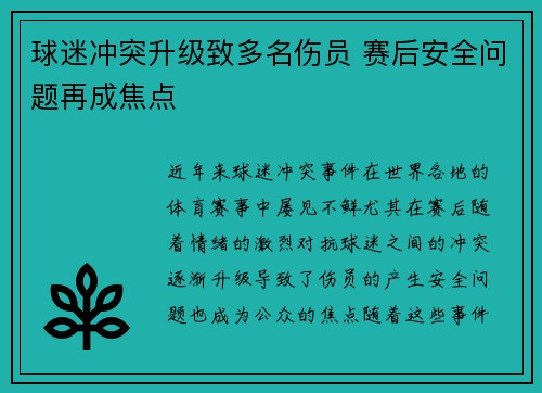 球迷冲突升级致多名伤员 赛后安全问题再成焦点